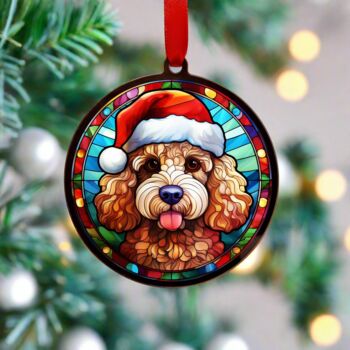 Poodle Blonde In Santa Hat Suncatcher Decoration, 4 of 6