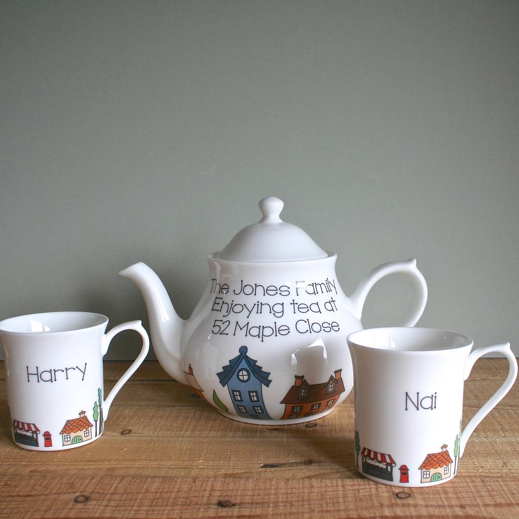 personalised family new home teapot by sparkle ceramics