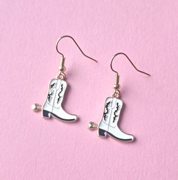 White Cowboy Boot Enamel Earrings, 2 of 3