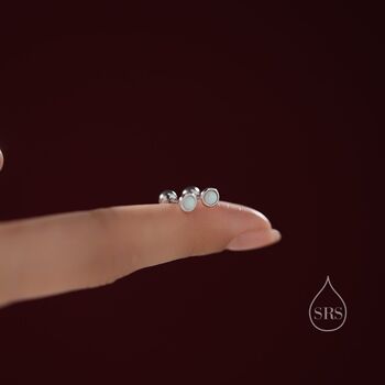 Tiny White Opal Screw Back Earrings In Sterling Silver, 2 of 10