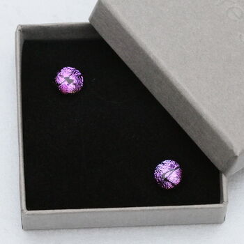 Large Purple Fused Glass Sterling Silver Stud Earrings, 7 of 8