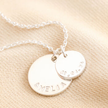 Personalised Sterling Silver Double Disc Charm Necklace, 2 of 7