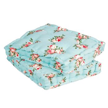 Set Of Two Duck Egg Blue Floral Seat Pads, 2 of 5