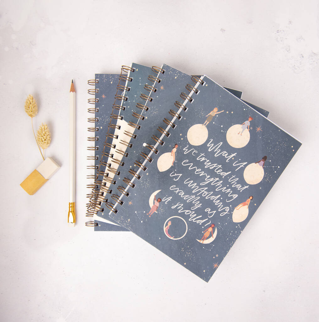 Moon Phases Celestial Star Themed Lined Notebook By Flourish Paperworks