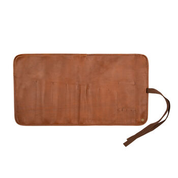 Personalised Brown Leather Knife Roll With Zip Pocket, 5 of 10