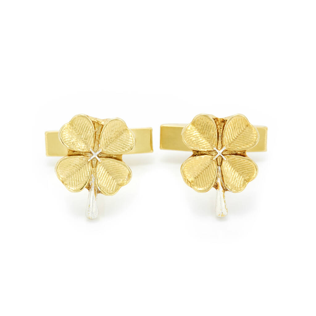 Four Leaf Clover Cufflinks 18 Ct Gold On Silver By Simon Kemp Jewellers