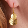 Hammered Gold Plated Silver Disc Dangly Earrings, thumbnail 2 of 8