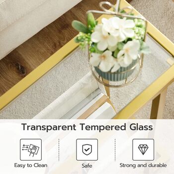 Gold Side Table Tempered Glass End Table With Sling, 5 of 9