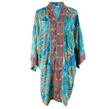 Turquoise And Pink Paisley Viscose Long Summer Jacket, 4 of 4