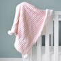 Personalised Bright Pink Cable Knit Pom Pom Blanket, thumbnail 3 of 6