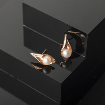Calla Lily Rose Pearl Studs, 2 of 3