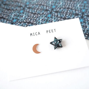 Moon And Star Stud Earrings Gold, Silver And Rose Gold, 2 of 4