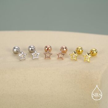 Tiny Open Star Screw Back Earrings In Sterling Silver, 2 of 11