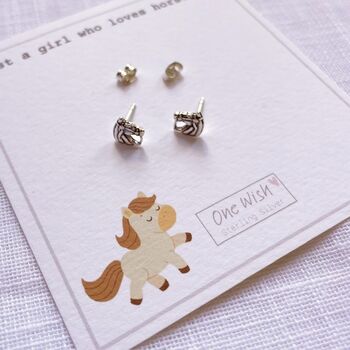 Sterling Silver Horse Head Stud Earrings On 'Just A Girl Who Loves Horses' Gift Card, 6 of 11