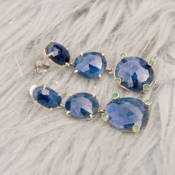 Sapphire, Emerald Sterling Silver Earrings, 8 of 8