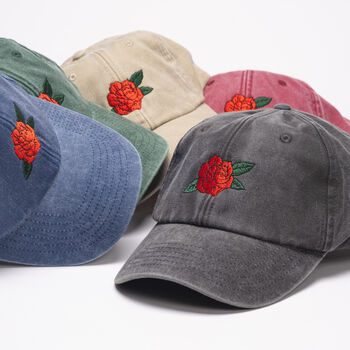 Embroidered Baseball Cap With Rose Design, 10 of 10