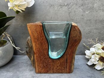18cm Molten Glass Wedge Vase On Teak Root Flower Holder, 12 of 12