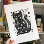Felicette The Space Cat Linocut Print, thumbnail 1 of 4