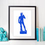 David Statue Blue Linocut Print, thumbnail 5 of 5