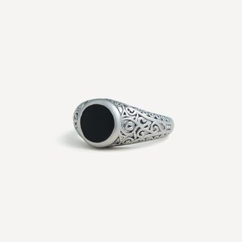 Gold Signet Noir Vintage Style Patterned Band Ring For Men, 5 of 12