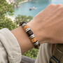 Personalised Beaded Bracelet With Engraved Rings – Custom Travel Bracelet, Memory Keepsake Gift For Him, thumbnail 1 of 12