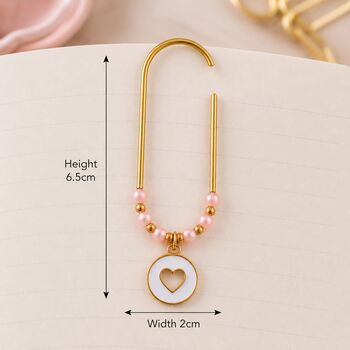 Large Pink Pearl Heart Paperclip Bookmark Charm, 3 of 5