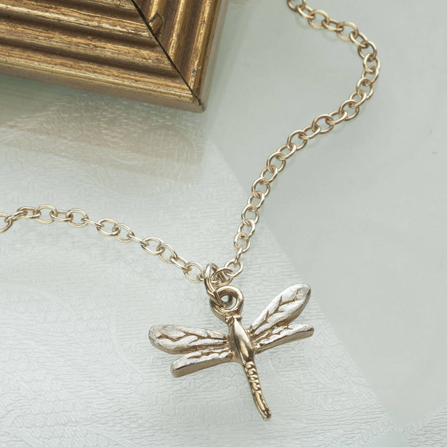 small dragonfly pendant in 18ct gold on sterling silver by simon kemp ...