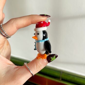 Hand Blown Tiny Glass Penguin With Santa Hat, 6 of 6