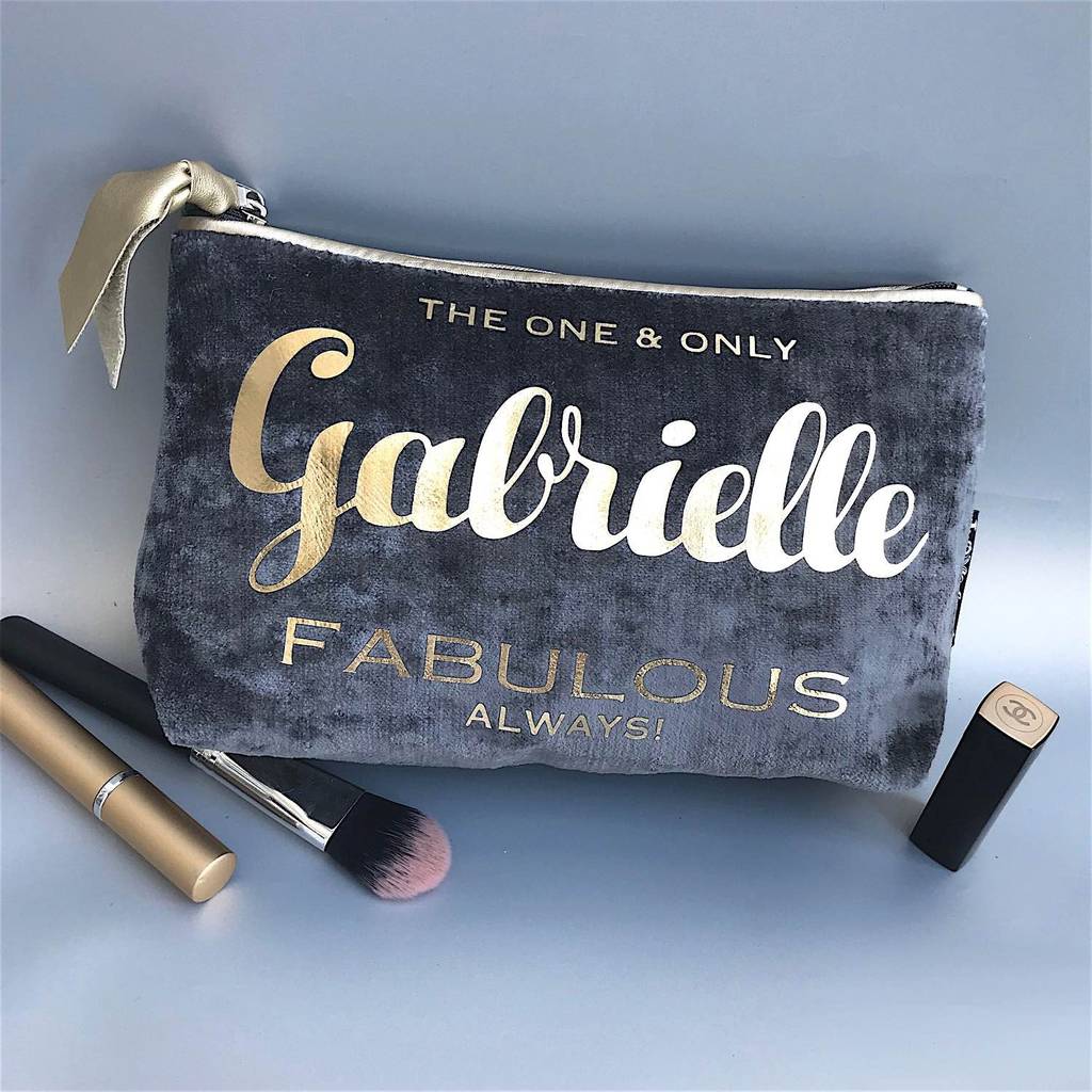 Grey Velvet Makeup Bag With Gold Trim By lovehart