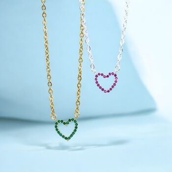 Outline Heart Crystal Birthstone Necklace, 2 of 6