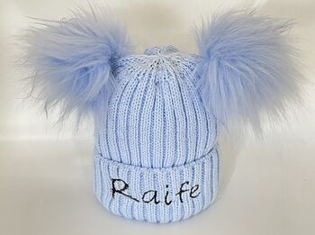 Baby Blue Embroidered Knitted Hat, 4 of 5