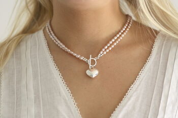 Double Strand Pearl And Silver Heart Necklace, 5 of 11