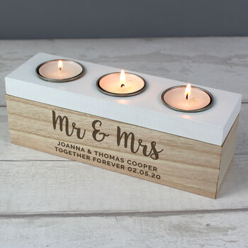Personalised Couples Wooden Tealight Holder Box, 2 of 6