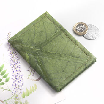 Vegan Teak Leaf Leather Folding Card Holder, 2 of 10
