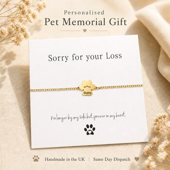 Personalised Dog Memorial Bracelet Sorry For Your Loss Paw Print Design, 3 of 9