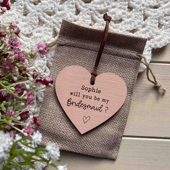 Personalised Bridesmaid Proposal Wooden Heart Sign, 8 of 10