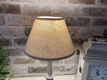 31cm Grey Washed Wood Bedside Table Lamp Light Natural Beige Shade, 3 of 9