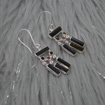 Raw Green Black Tourmaline Earrings: Silver Or Gold, 5 of 7