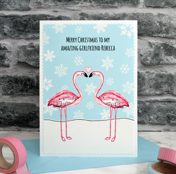 'Flamingos' Personalised Couple Christmas Card, 3 of 4