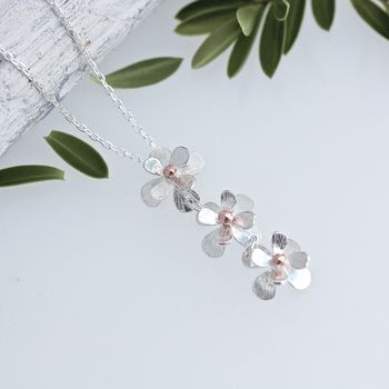 Daisy Chain Flower Necklace, Silver And Solid Rose Gold, 3 of 5