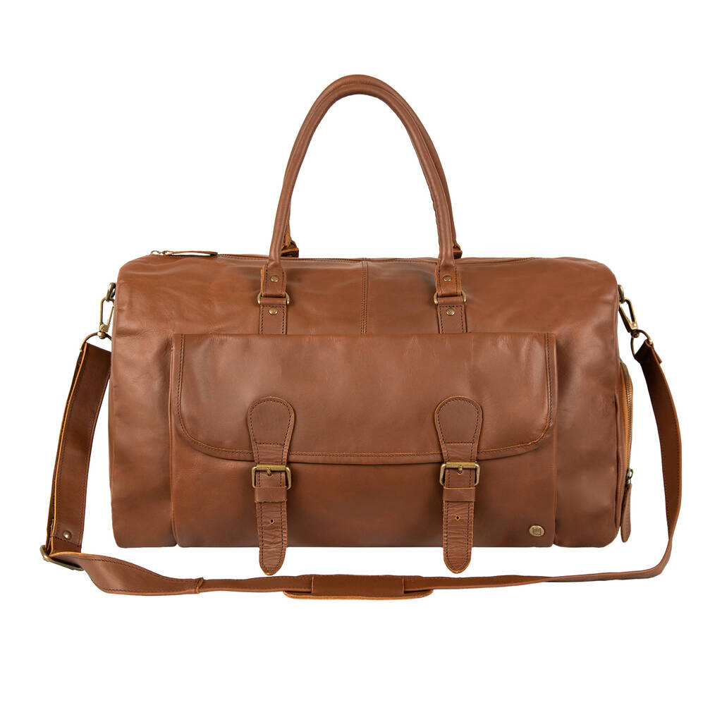 Brown Leather Overnight Bag With Shoe Compartment By MAHI Leather