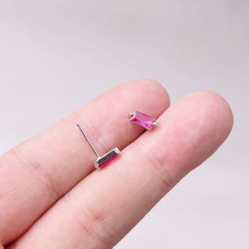 July Ruby Birthstone Rectangle Stud Earrings, Gold Birthstone Studs, Birthstone Jewellery, 2 of 7