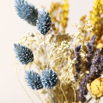Yellow And Blue Dried Flower Posy, 4 of 8