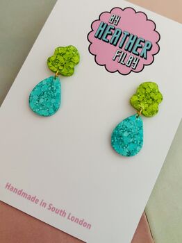 Splat Drop Glitter Resin Statement Earrings / Artist Statement Jewellery Pop Art Inspired Gift / Retro Nickelodeon Vibes / Abstract Drop Jewellery Bold Colourful Statement / Art Teacher Gift Creative Sparkle Accessory, 9 of 10