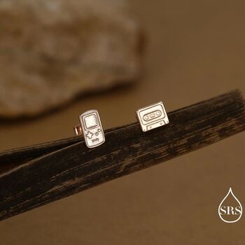Sterling Silver Retro Game Console And Music Cassette Tape Stud Earrings, 3 of 12