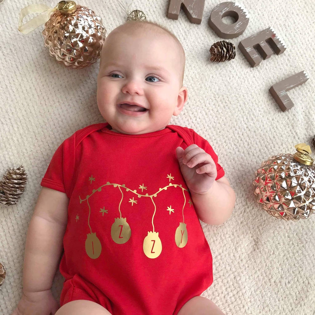 Personalised Baubles First Christmas Babygrow By Solesmith