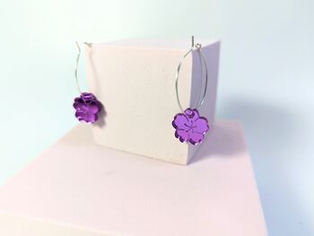 Flower Earrings In Purple Mirror Acrylic Hoop Earrings, 2 of 8