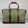 Olive Green Canvas Weekend Holdall With Leather Trim, thumbnail 3 of 8