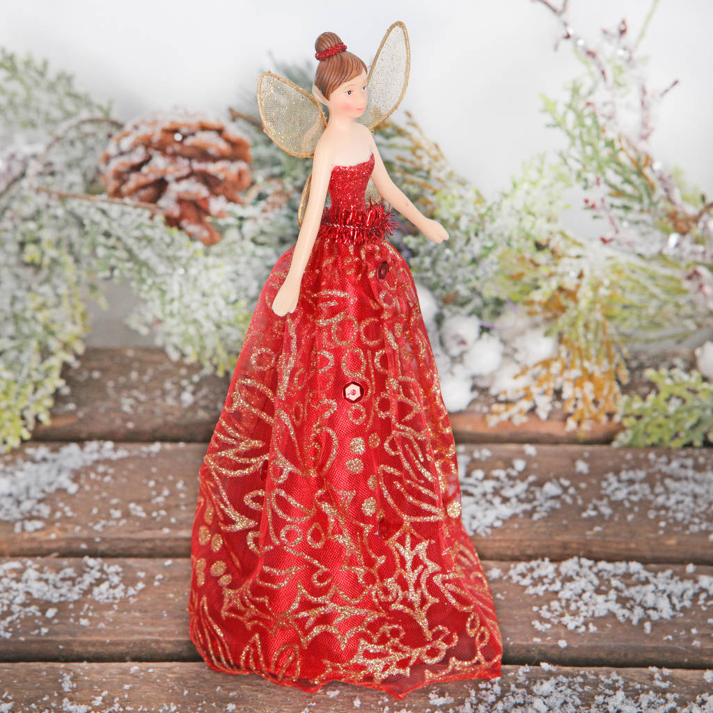 Angel Fairy Christmas Tree Topper, Red Or Gold By red berry apple