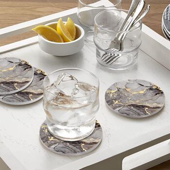 Pack Of Four Lilac Grey Gold Marbled Ceramic Coasters, 2 of 5